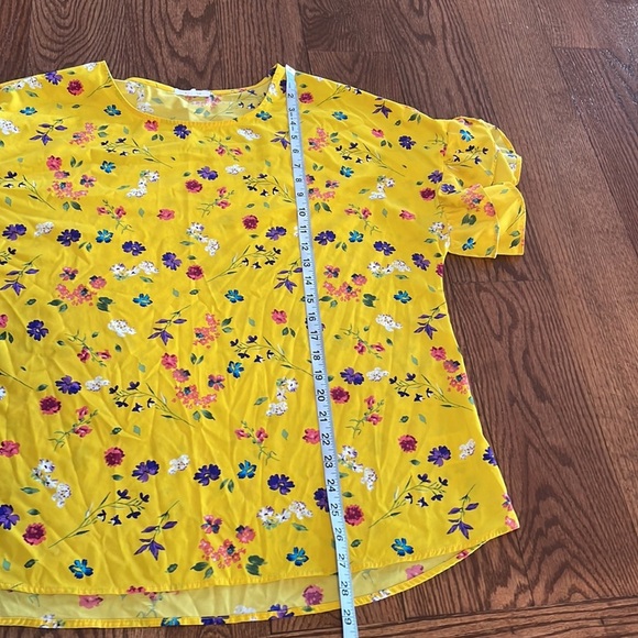 PLEIONE yellow floral garden blouse shirt sleeve tiered ruffle size XL - Picture 8 of 10